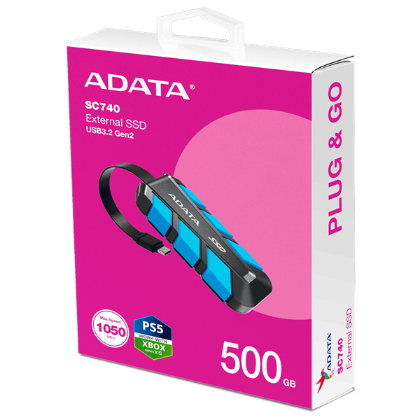 ADATA SC740 USB 3.2 500GB  Külső SSD  Kék