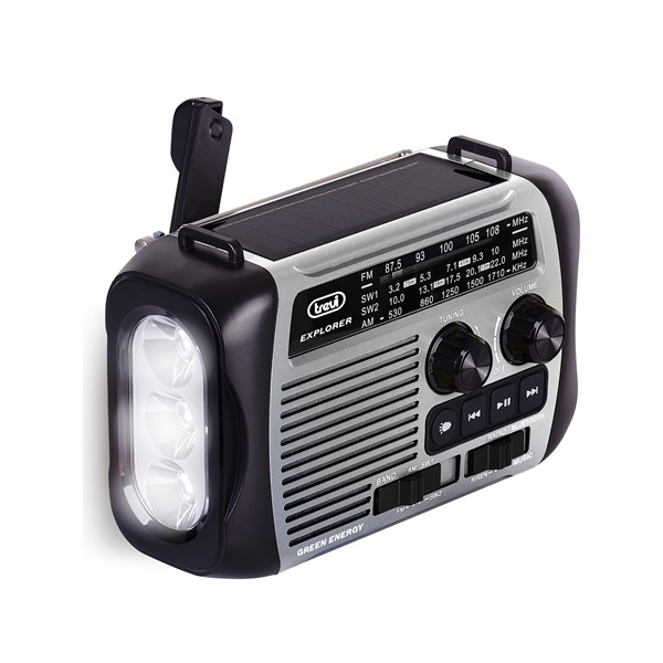 Trevi RA 7F30 BT FM/USB/microSD/Bluetooth napelemes,lámpás,dinamós szürke rádió Trevi RA 7F30 BT FM/USB/microSD/Bluetooth napelemes,lámpás,dinamós szürke rádió