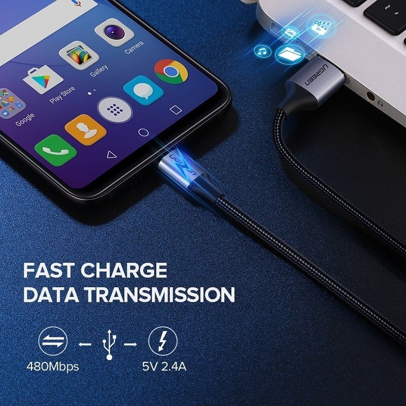 USB-Mikro USB-kábel UGREEN QC 3.0 2,4A 2m (fekete)