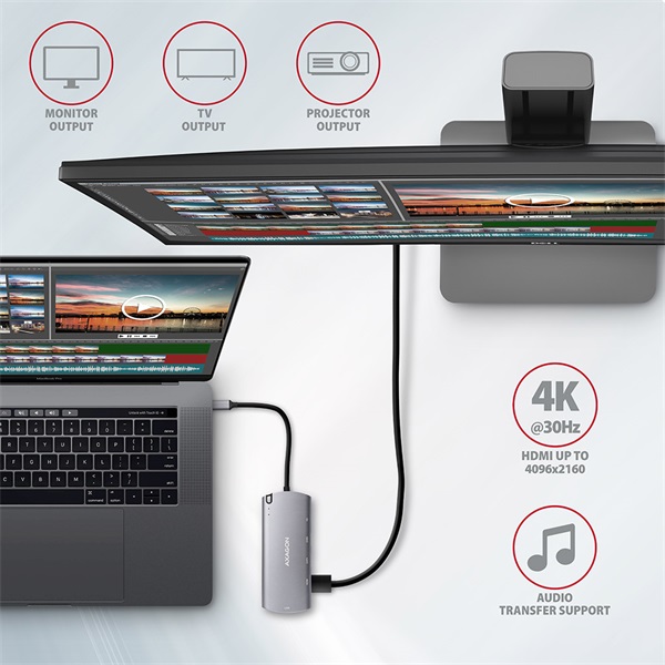 Axagon HMC-6M2 SuperSpeed USB-C combo 6in1 hub ezüst-fekete Axagon HMC-6M2 SuperSpeed USB-C combo 6in1 hub ezüst-fekete