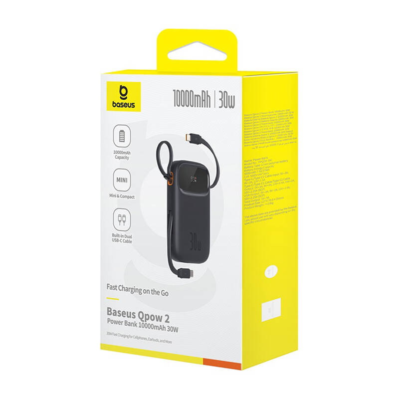 Baseus QPow 2 10000mAh 30W  2xUSB-C powerbank  Fekete 