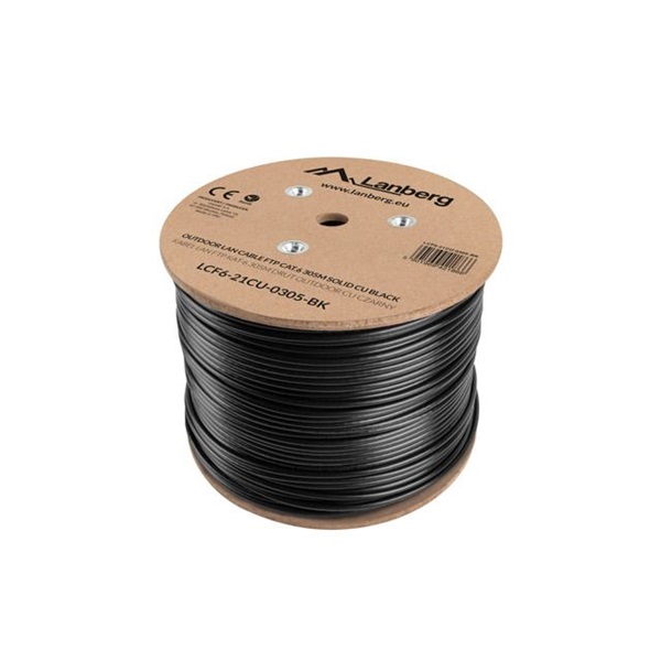 Lanberg LCF6-21CU-0305-BK 305m Cat6 F/UTP AWG23 Fca PE árnyékolt fekete kültéri kábel Lanberg LCF6-21CU-0305-BK 305m Cat6 F/UTP AWG23 Fca PE árnyékolt fekete kültéri kábel