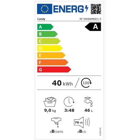 Candy RP 496BWMR8/1-S Elöltöltős mosógép - 9 kg, 1400 ford./perc, A Energiaosztály, Easy Iron Plus program, Wi-Fi