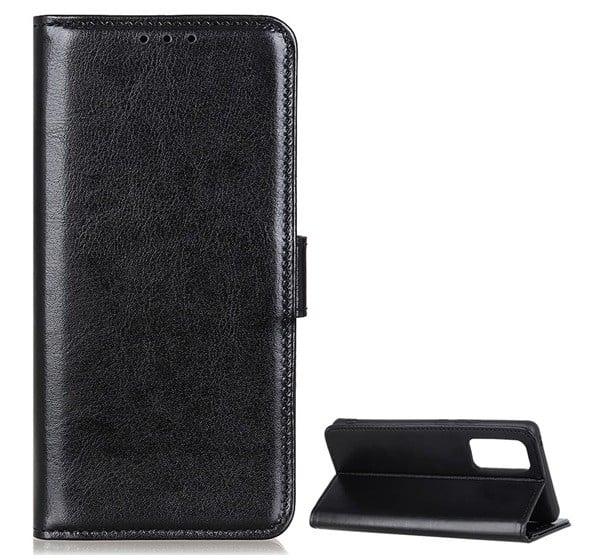Tok álló, bőr hatású (FLIP, oldalra nyíló, asztali tartó funkció, prémium) FEKETE [Samsung Galaxy S20 FE (SM-G780)]