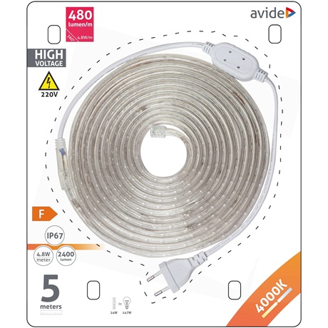 Avide ABLSBL-220V-3528-60NW67 LED SZALAG BLISZTER 220V 4.8W SMD3528 60LED 4000K IP67 5m