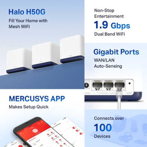 Mercusys Halo H50G (3-pack) AC1900 egész otthont lefedő Mesh Wi-Fi 6 rendszer