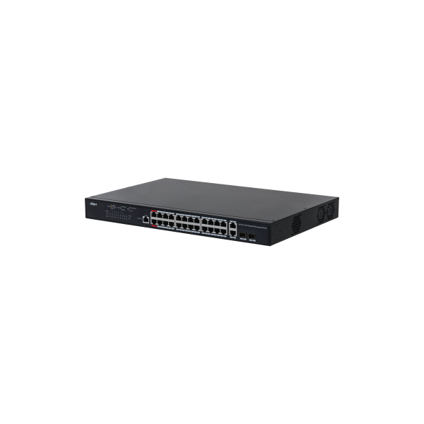 Dahua Menedzselhető PoE switch - PFS4226-24GT-370 (24x gigabit PoE/PoE+ (360W) + 2x SFP uplink, RedPort 90W)