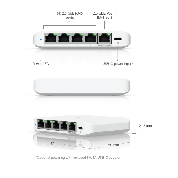 UBiQUiTi USW-Flex-2.5G-5 5x2500Mbps Menedzselhető  Asztali   Switch 