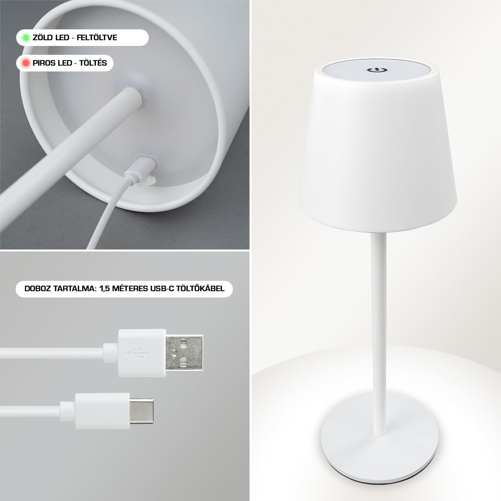 Dörr Manta akkumulátoros asztali LED lámpa, fényerő és színhőmérséklet szabályozás, 36cm, fehér Dörr Manta akkumulátoros asztali LED lámpa, fényerő és színhőmérséklet szabályozás, 36cm, fehér