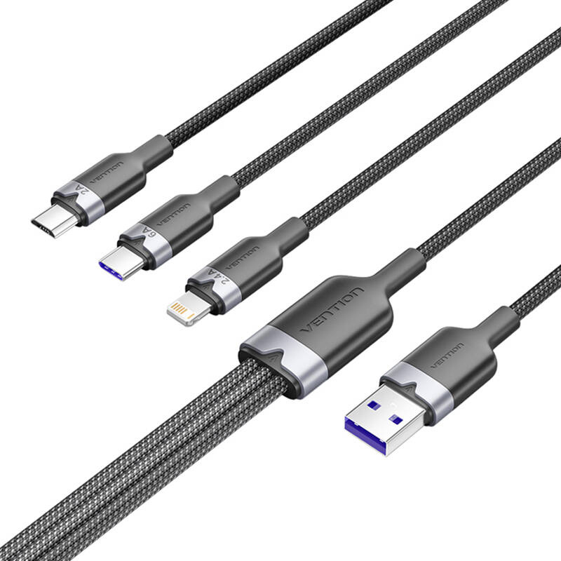 USB 2.0 A-3-in-1 6A kábel Vention CTRBG 1.5M (fekete) USB 2.0 A-3-in-1 6A kábel Vention CTRBG 1.5M (fekete)
