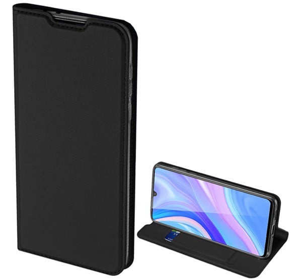 DUX DUCIS SKIN PRO tok álló, bőr hatású (FLIP, oldalra nyíló, bankkártya tartó, asztali tartó funkció) FEKETE [Huawei Y8p]