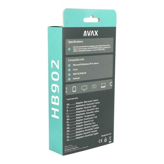  AVAX HB902 PRIME Type C 3.2 - 2xHDMI 4K60Hz DUAL monitor adapter