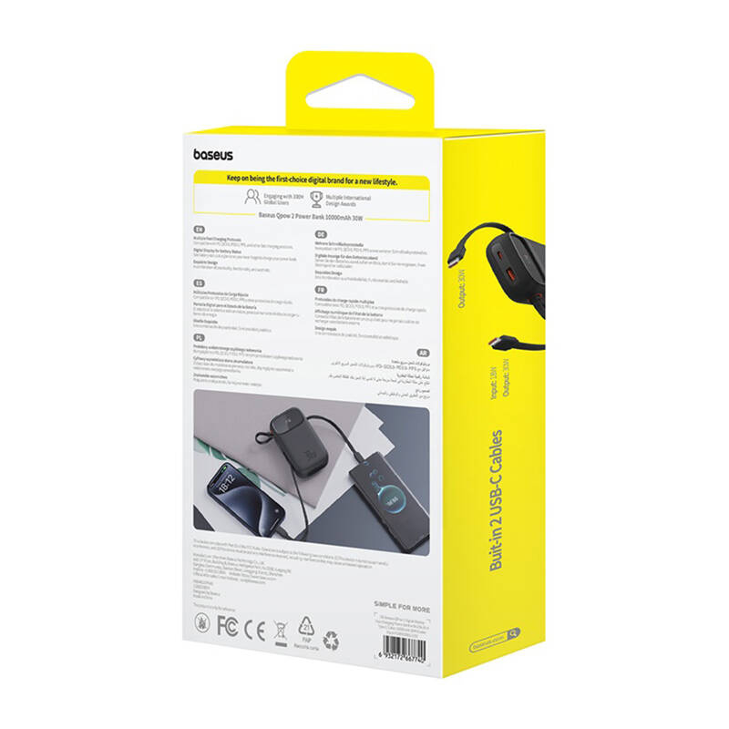 Baseus QPow 2 10000mAh 30W  2xUSB-C powerbank  Fekete 