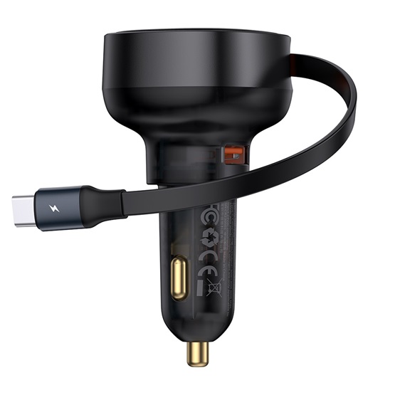  Baseus Enjoyment Pro 60W-os gyors autóstöltő USB-vel Type-C automata behúzós kábellel