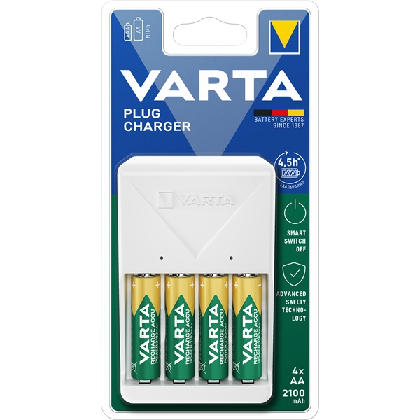 Elemtöltő, AA/AAA, 4x2100 mAh AA, VARTA "Plug"