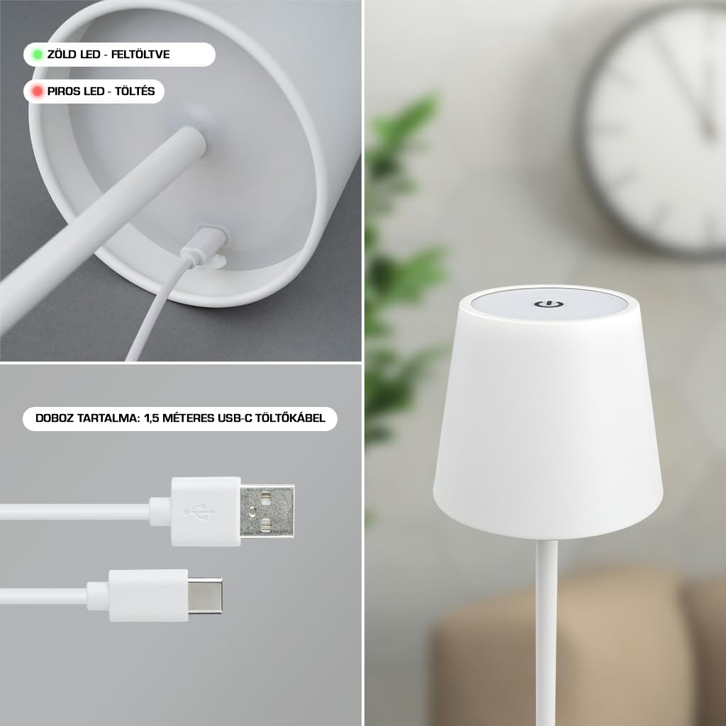 Dörr Manta akkumulátoros álló LED lámpa, fényerő és színhőmérséklet szabályozás, 117cm, fehér