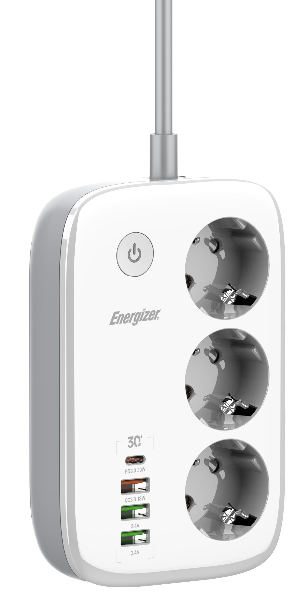 Energizer EPB2500W02EU Wi-Fi  vezérelhetőségű hálózati elosztó, 30W-os PD (USB) gyorstöltéssel és túlfeszültség védelemmel (ENE812927)
