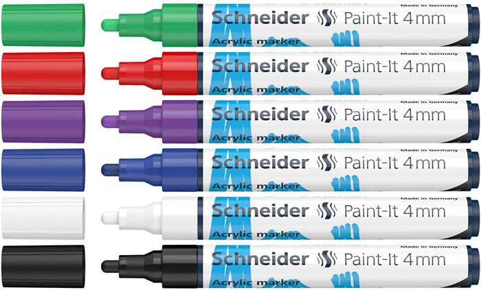 Akril marker készlet, 4 mm, SCHNEIDER "Paint-It 320", 6 különböző szín