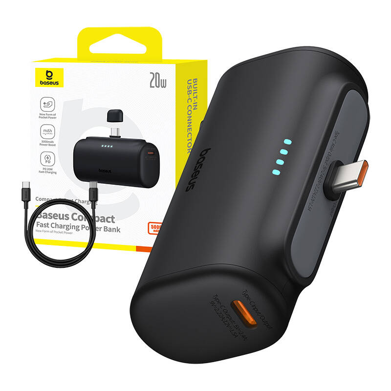 Baseus Compact   5000mAh 20W USB-C Powerbank Fekete