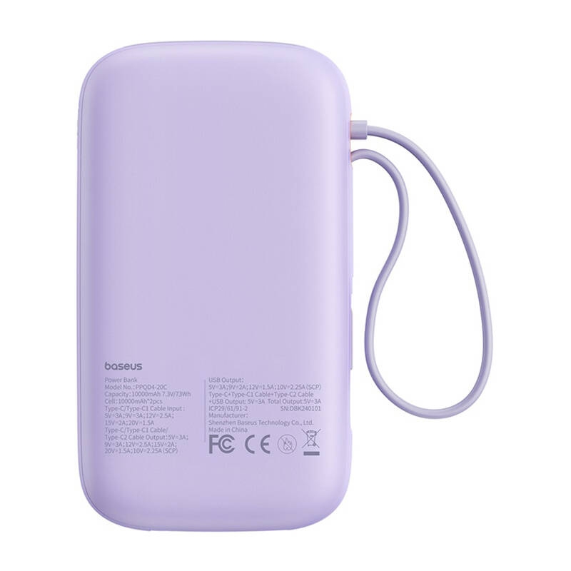 Baseus QPow 2 20000mAh 30W  2xUSB-C powerbank  Lila 