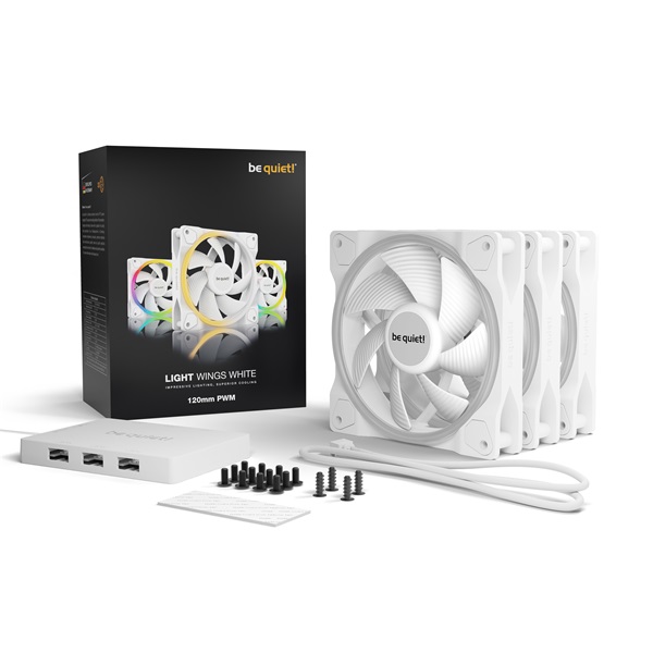 Be Quiet! Cooler 12cm  LIGHT WINGS WHITE 120mm PWM Triple Pack RGB 1700rpm 20,6dB Fehér 