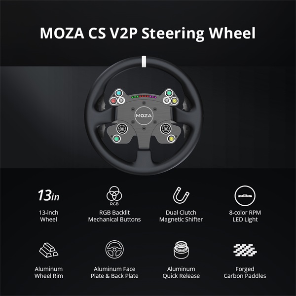 Moza Racing kiegészítő MOZA CS V2P Kormánykerék Dual Clutch RGB 13 inch Moza Racing kiegészítő MOZA CS V2P Kormánykerék Dual Clutch RGB 13 inch