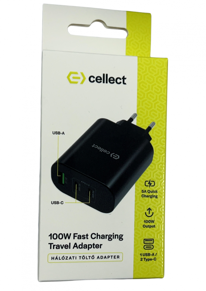 Hálózati gyorstöltő adapter 100W, Fekete