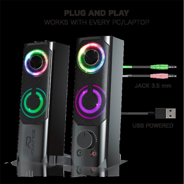 Advance SOUNDPHONICS RGB 6W RMS 2.0 3,5mm Jack RGB Hangszóró Fekete 
