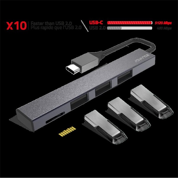 Advance    XPAND SMART USB-C 2IN1  USB-C to 3xUSB-A2.0+MicroSD/SDHC/SDXC USB Hub Szürke 