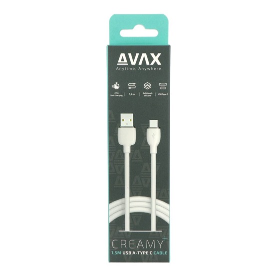 AVAX CB621 CREAMY+ USB A - Type C  1,5m  2.4A gyorstöltő kábel fehér-ezüst  