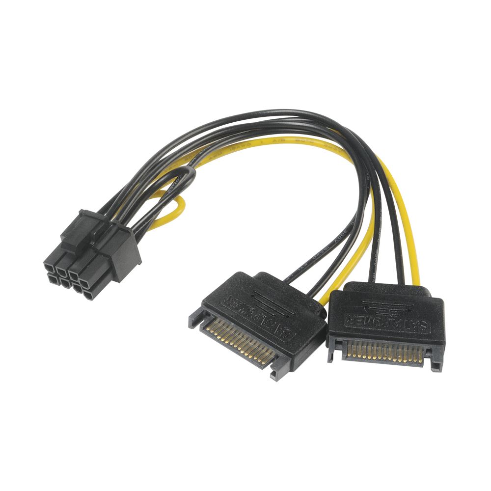 Akasa 2xSATA apa - 6+2pin PCIe anya adapter 15cm (AK-CBPW19-15)