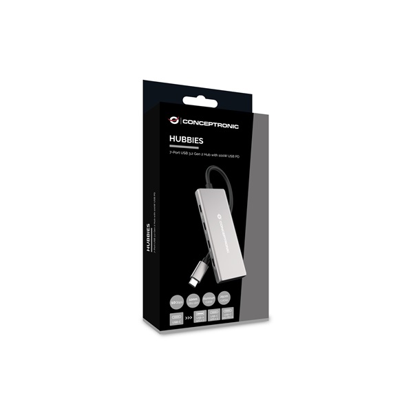 Conceptronic   HUBBIES17G  4 Port  USB-C to 4x USB-C+3x USB-A USB Hub Szürke 