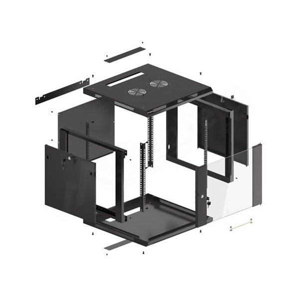 Lanberg 9U 19" fali rack szekrény 600x600mm fekete (WF01-6609-10B)