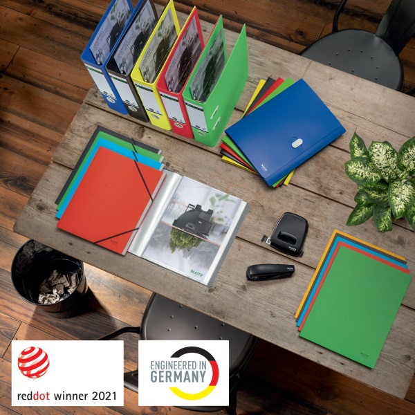 Irattartó tasak, A4, PP, patentos, LEITZ "Recycle", piros