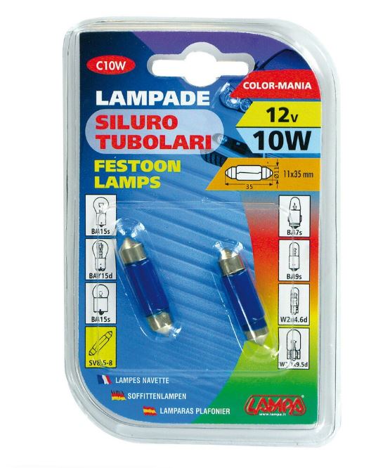 Lampa Blu-Xe SV8,5-8, (C10W) 11x35mm izzó, kék színű, pár (0158345)