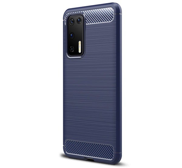 Szilikon telefonvédő (közepesen ütésálló, légpárnás sarok, szálcsiszolt, karbon minta) SÖTÉTKÉK [Huawei P40]