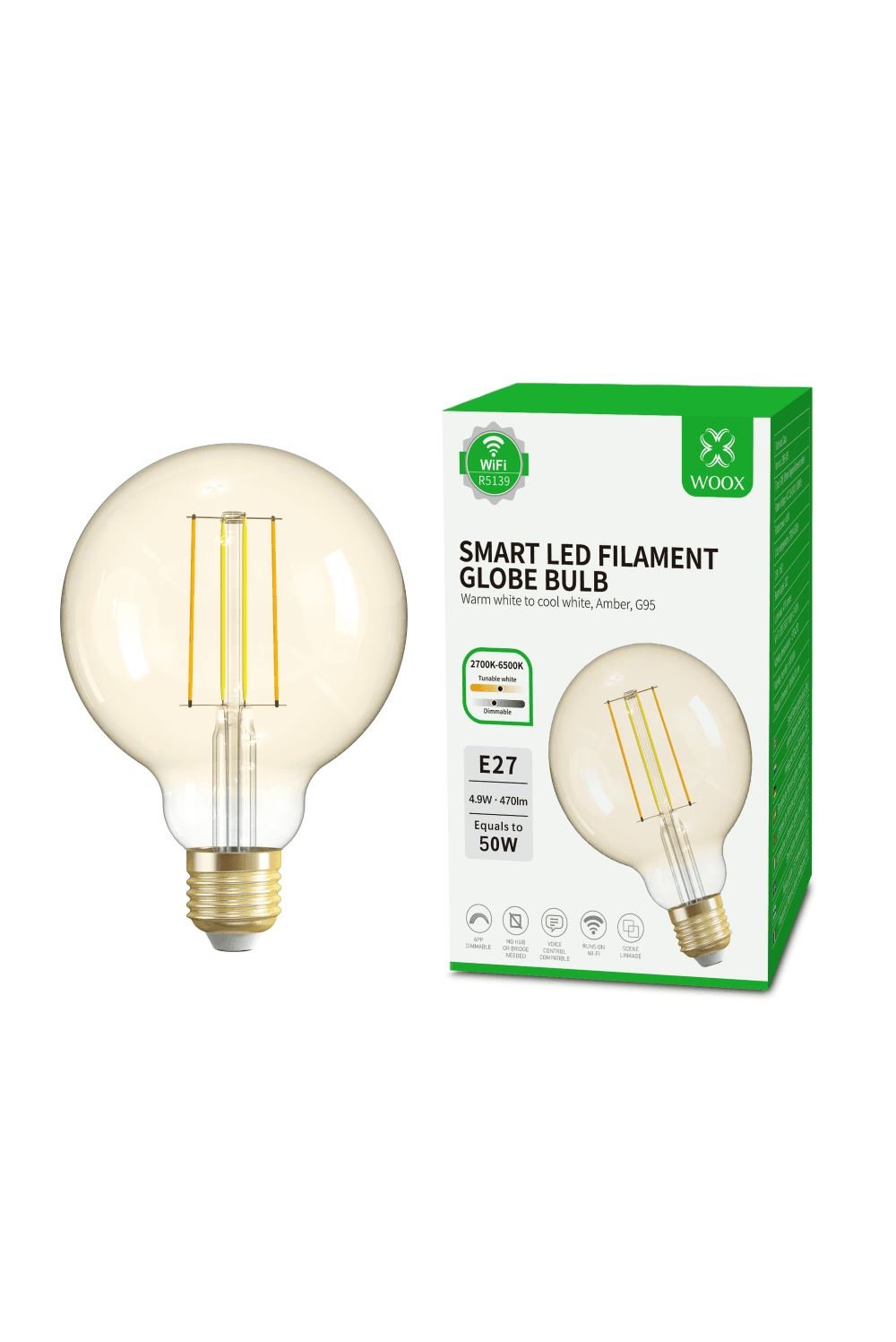 Woox Smart Home okos LED fényforrás 4.9W E27 filament (R5139)