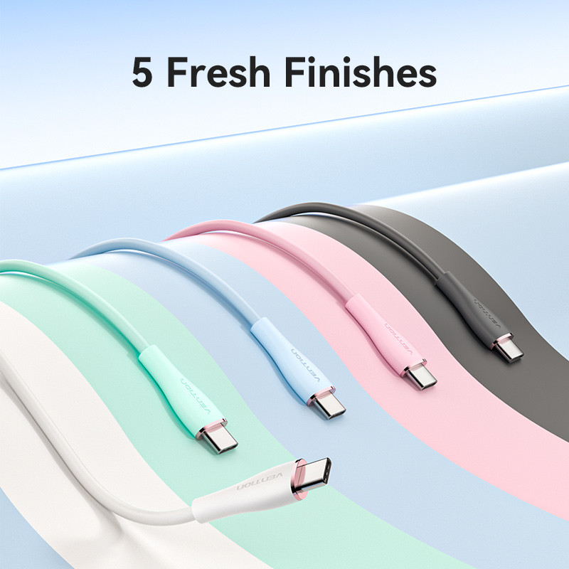 Vention USB-C 2.0/M -> 2*USB-C/M 5A szilikon 1,5m kábel Zöld