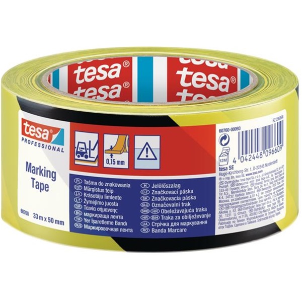 Tesa 60760-93 33mx50mm fekete/sárga jelölőszalag Tesa 60760-93 33mx50mm fekete/sárga jelölőszalag