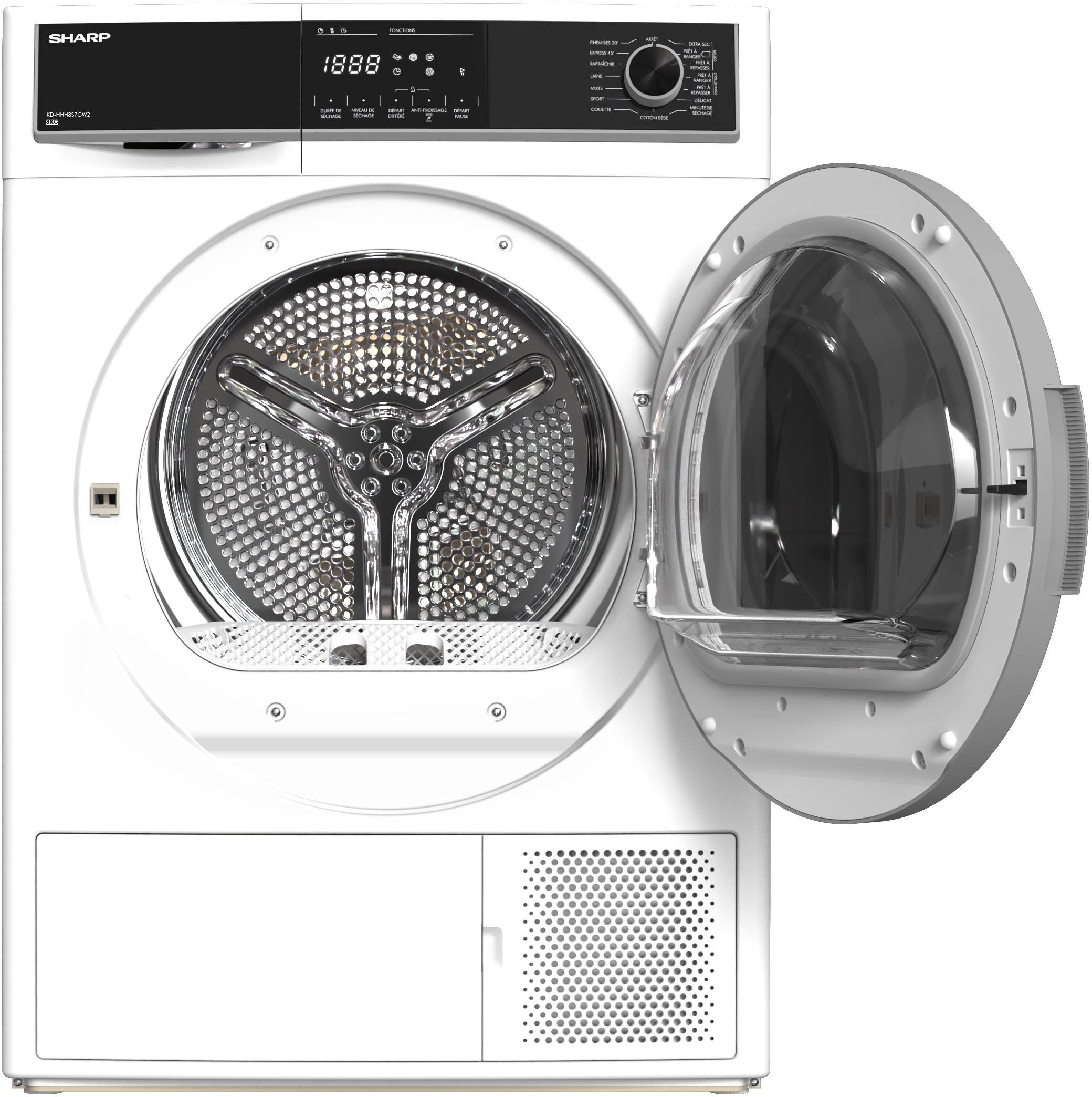 Sharp KD-HHH8S7GW21-EE Hőszivattyús szárítógép – 8 Kg, B Energiaosztály, Buzzer Cancel funkció, 