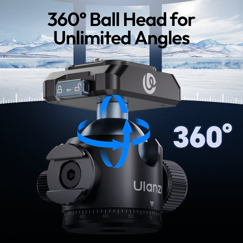 Ulanzi T100 Uka gömbfej  6kg teherbírás vakupapucs adapter 3/8" és 1/4"