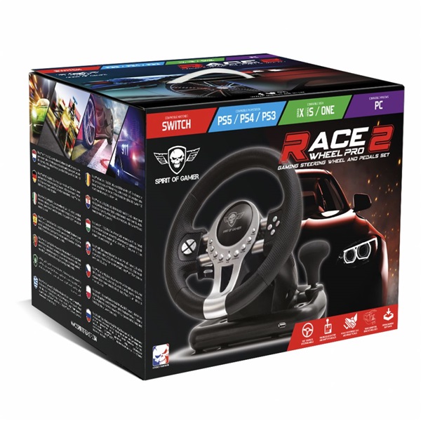 Spirit of Gamer Kormány - RACE WHEEL PRO 2 kormány+pedálok+váltó, PC / PS3/4 / XBOX X/S/One kompatibilis, fekete