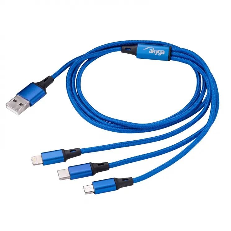 Akyga 3az1-ben USB-A - USB Micro B/USB type C/Lightning töltőkábel 1.2m kék-fekete (AK-USB-27) Akyga 3az1-ben USB-A - USB Micro B/USB type C/Lightning töltőkábel 1.2m kék-fekete (AK-USB-27)