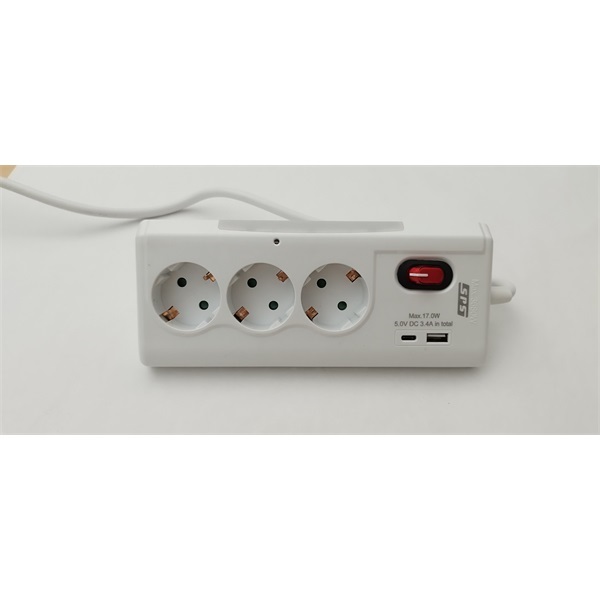 SPS SRG3-UL 1,5 méteres, 3 DIN + 1 USB + 1 USB-C túlfeszültségvédő elosztó SPS SRG3-UL 1,5 méteres, 3 DIN + 1 USB + 1 USB-C túlfeszültségvédő elosztó