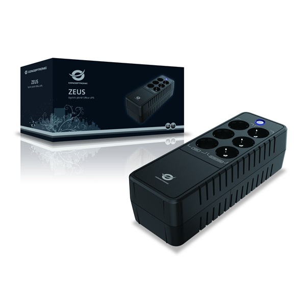 Conceptronic Elosztósor  650VA  ZEUS05E 6x Schuko Off line  RJ45 vonalvédelem Szünetmentes  Fekete 