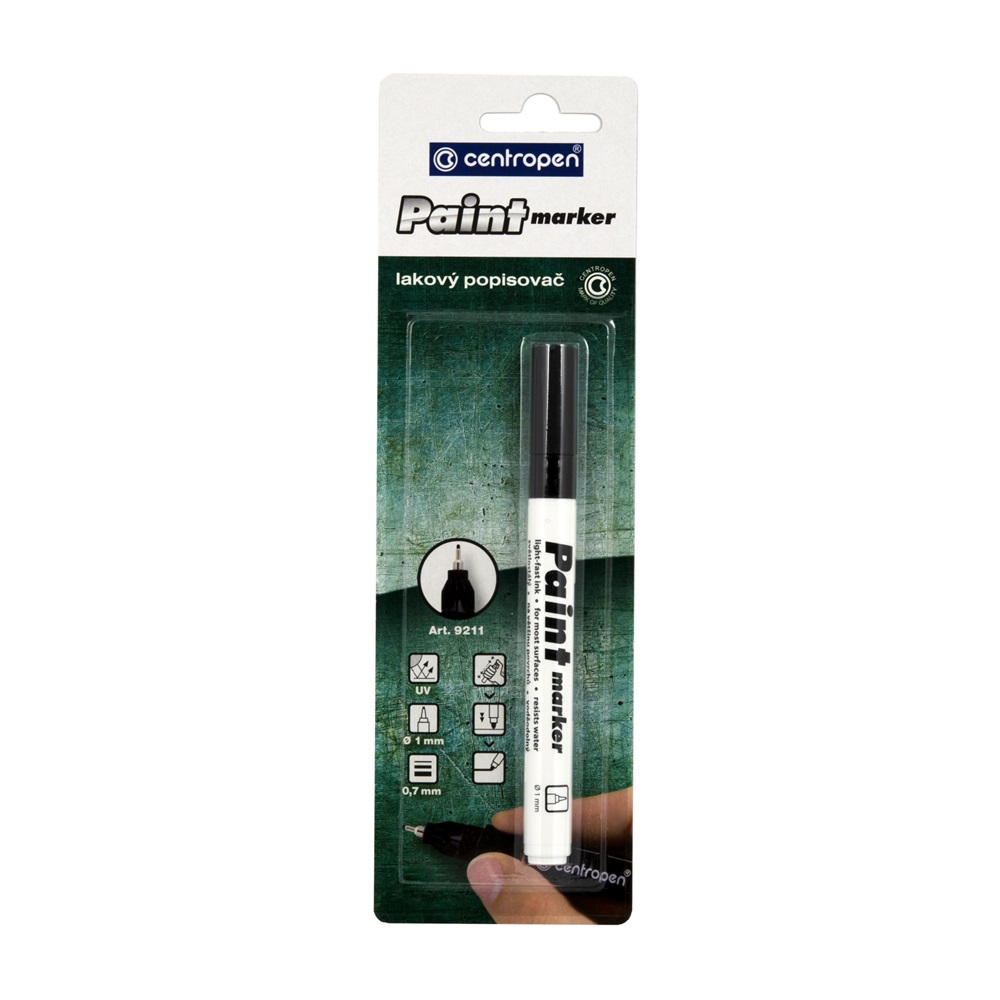 Centropen Lakkmarker 0,7mm, vékony metál hegy  9211 fekete (A-592119912)