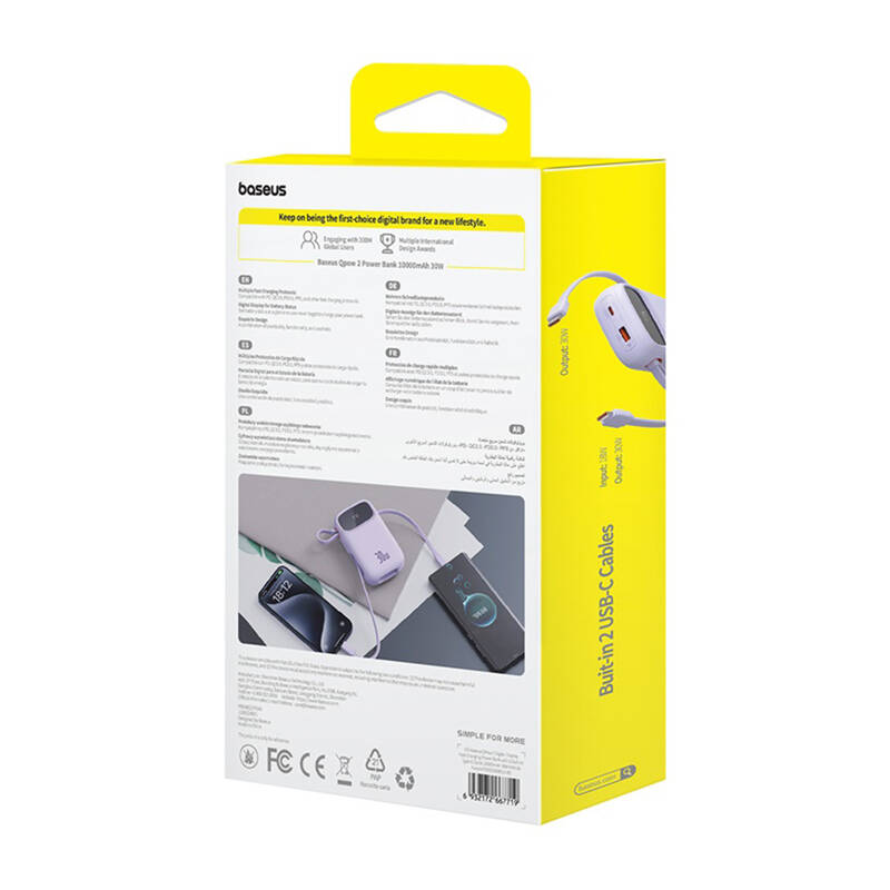 Baseus QPow 2 10000mAh  30W  2xUSB-C powerbank Lila 