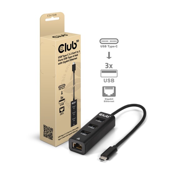  Club3D USB Type-C 3.2 Gen1 to 3 Ports USB Type-A with Gigabit Ethernet