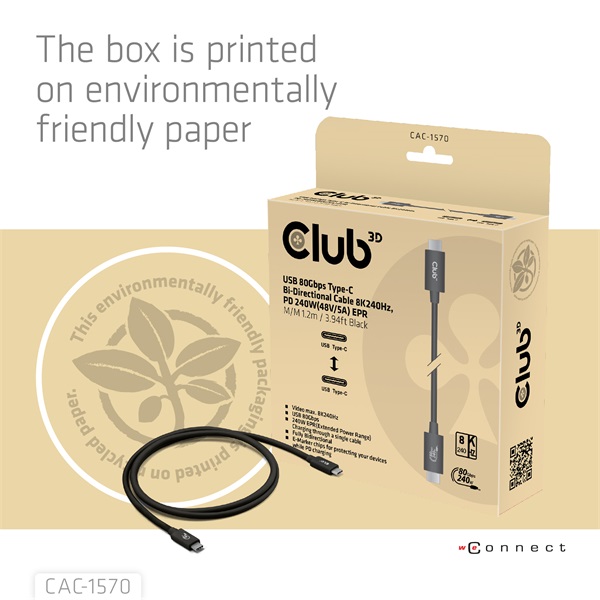 Club3D Kábel -  (USB4 Type-C, 240W PD, 80Gbps, 8K240Hz, 4K540Hz, Bidirectional, 1,2m, fehér) (CAC-1570)
