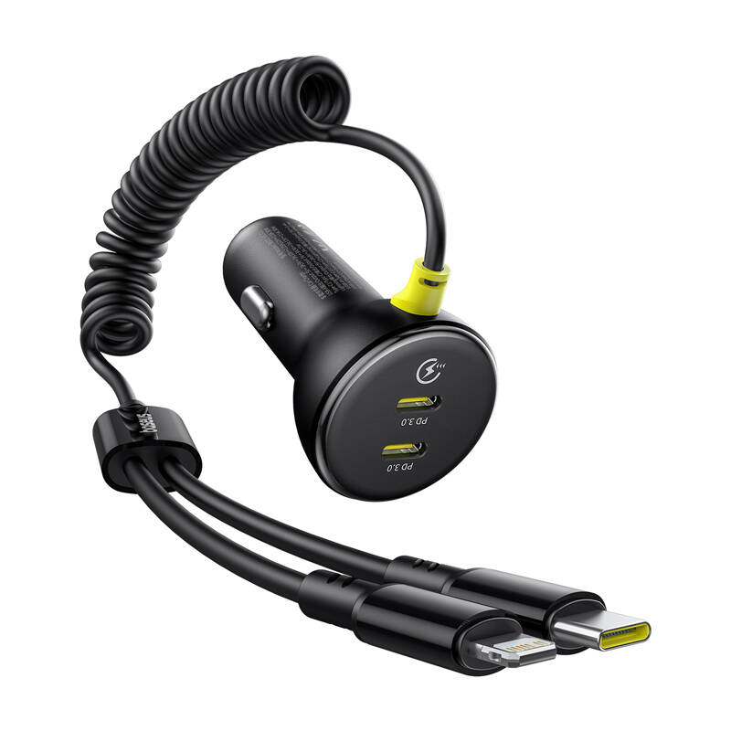 Baseus USB-C 60W autós töltő + Lightning kábel Fekete 